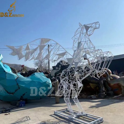 stainless steel art modern horse white geometric sculpture for garden DZM 1204 (2)