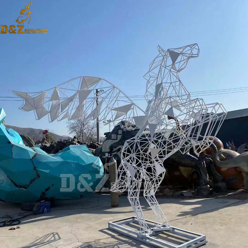 stainless steel art modern horse white geometric sculpture for garden DZM 1204