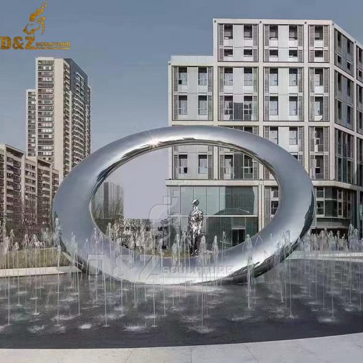 stainless steel circle fountain sculpture for art garden DZM 1202 (3)