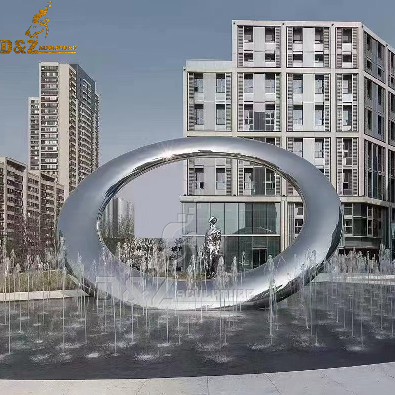 stainless steel circle fountain sculpture for art garden DZM 1202