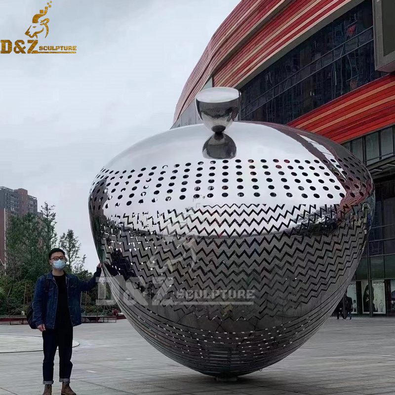 stainless steel gaint abstract mirror surface pine cone garden sculpture DZM 1219