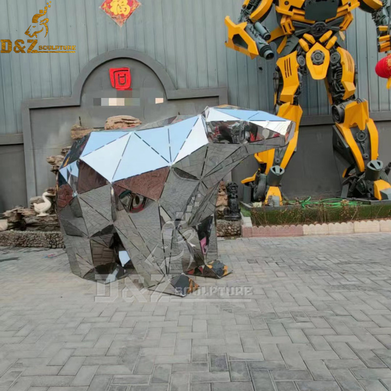 stainless steel large metal mirror finishing geometric bear sculpture for park DZM 1201 (1)