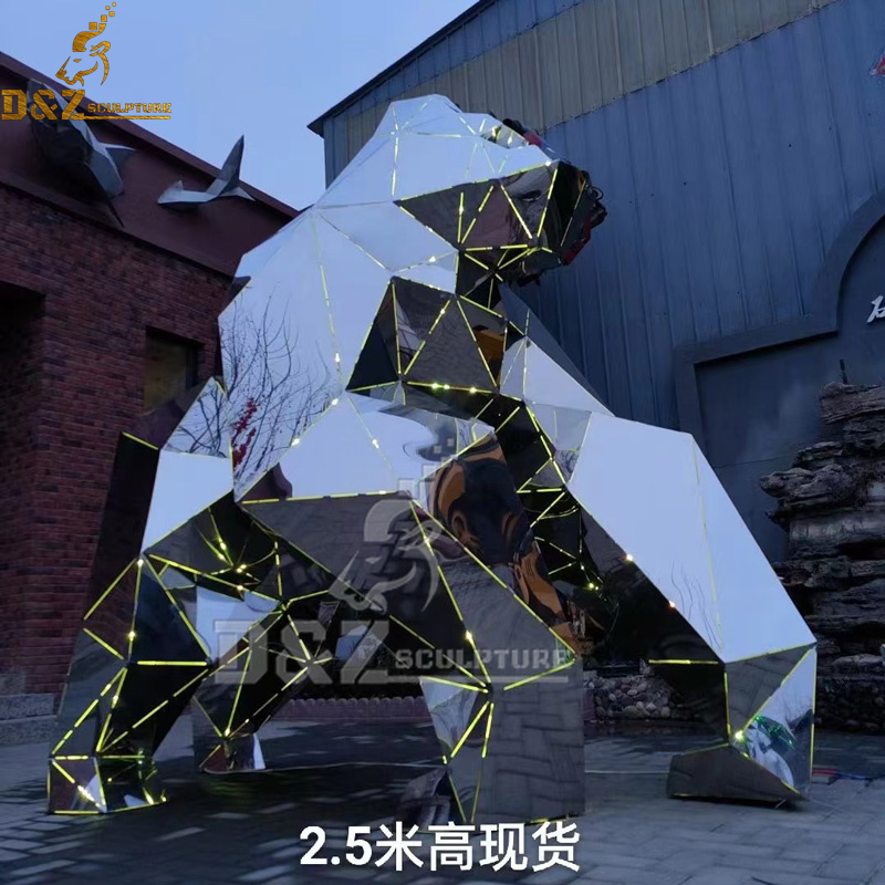 stainless steel large metal mirror finishing geometric bear sculpture for park DZM 1201