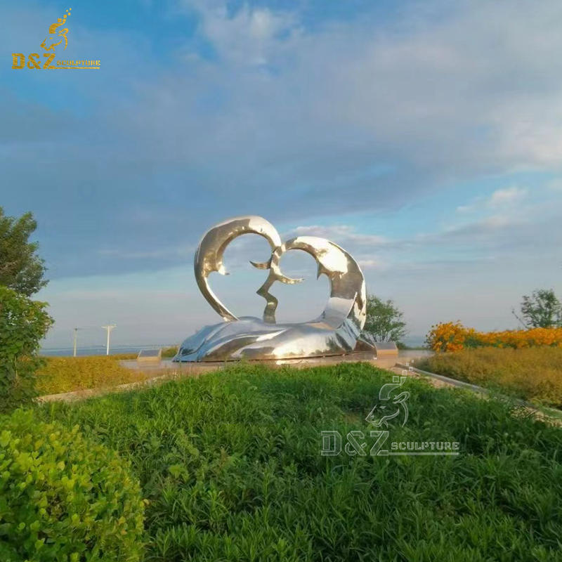 metal abstract art heart sculpture shown as a couple lover sculpture for sale DZM 1221