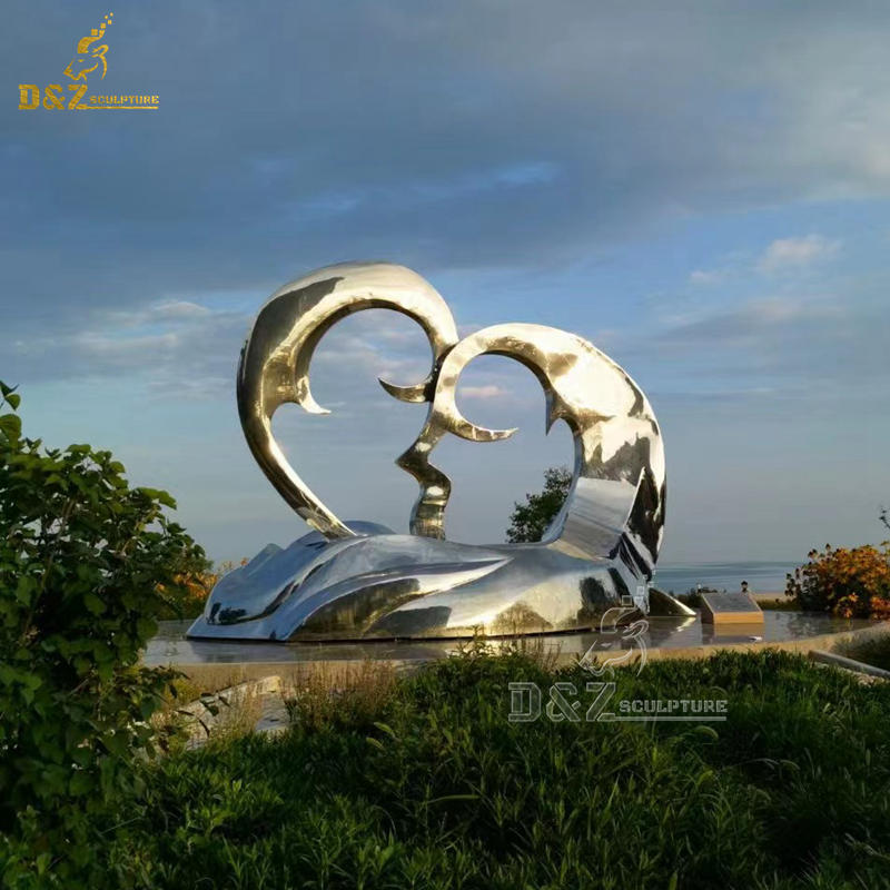 metal abstract art heart sculpture shown as a couple lover sculpture for sale DZM 1221