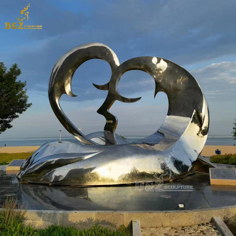 metal abstract art heart sculpture shown as a couple lover sculpture for sale DZM 1221 (4)