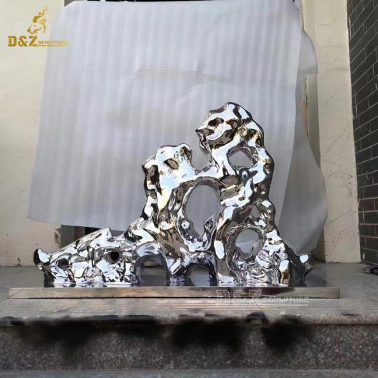 stainless steel abstract garden different kind of outdoor mirror finishing rock sculptures DZM 1222 (7)