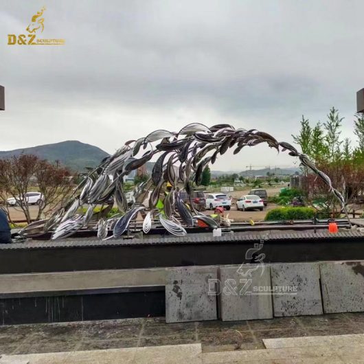 stainless steel art modern mirror finishing garden fish sculptures DZM 1229 (11)