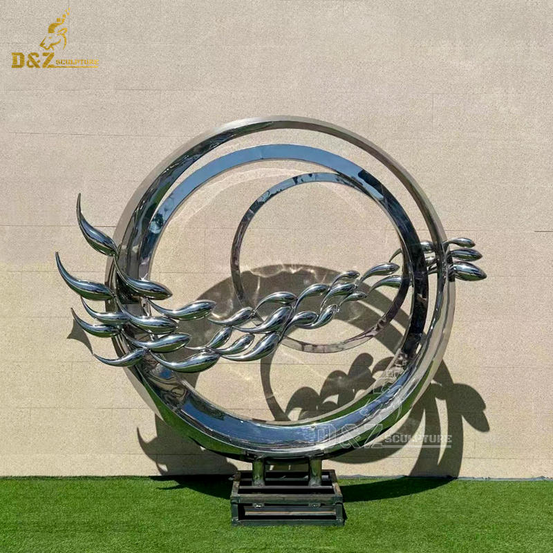 stainless steel art modern mirror finishing garden fish sculptures DZM 1229 (2)