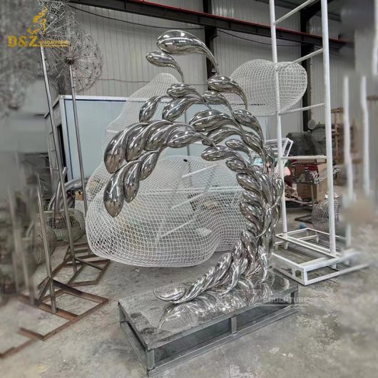 stainless steel art modern mirror finishing garden fish sculptures DZM 1229