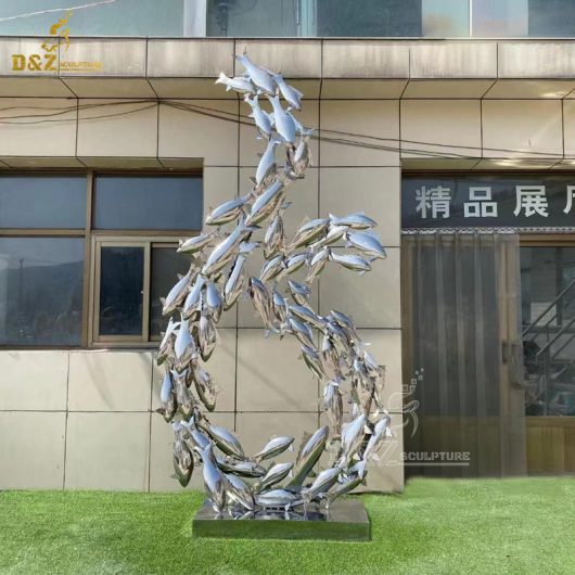 stainless steel art modern mirror finishing garden fish sculptures DZM 1229 (5)
