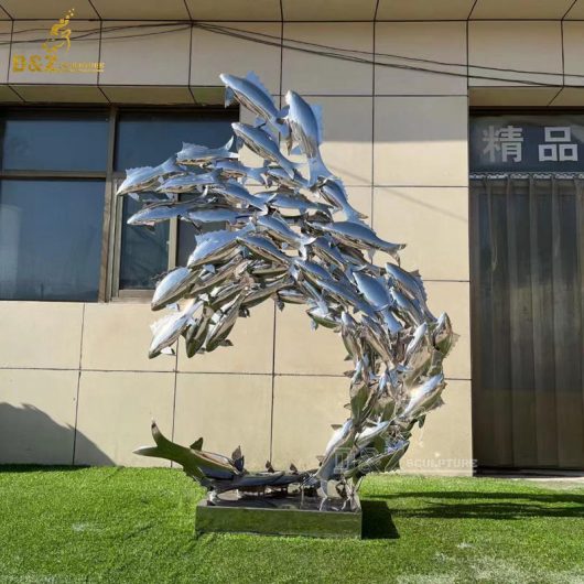 stainless steel art modern mirror finishing garden fish sculptures DZM 1229