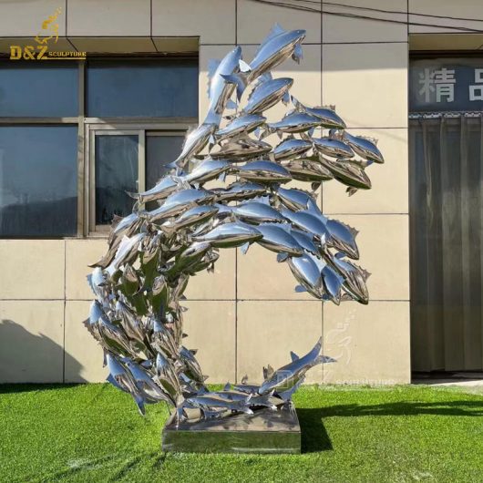 stainless steel art modern mirror finishing garden fish sculptures DZM 1229 (7)