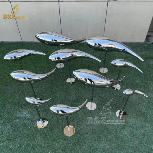stainless steel art modern mirror finishing garden fish sculptures DZM 1229 (8)