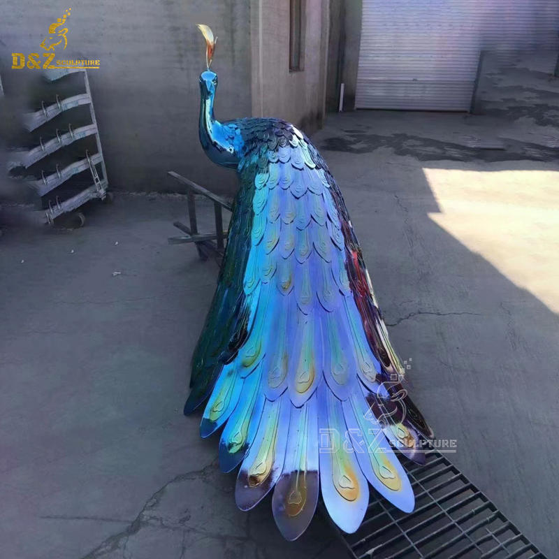 stainless steel colorful plated peacock sculpture 3d model for home decoration DZM 1223