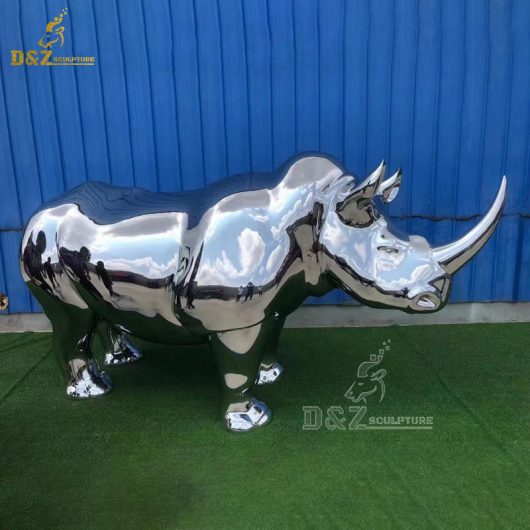 stainless steel high polished mirror finishing metal rhino sculpture DZM 1230 (1)