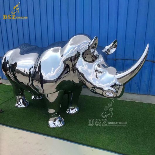 stainless steel high polished mirror finishing metal rhino sculpture DZM 1230 (2)