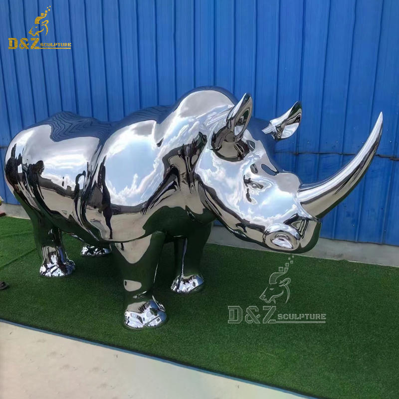 stainless steel high polished mirror finishing metal rhino sculpture DZM 1230