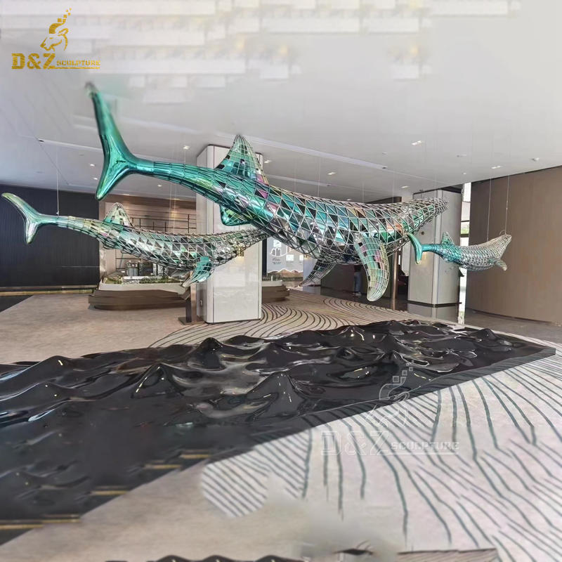 stainless steel geometric fish flying sculpture for hang on the ceiling DZM 1250 (2)