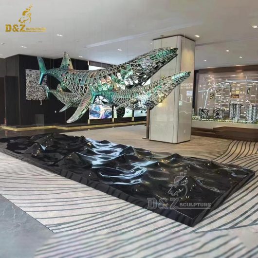 stainless steel geometric fish flying sculpture for hang on the ceiling DZM 1250 (3)