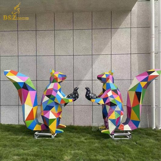 stainless steel geometric squirrel garden sculpture colorful metal animal sculpture DZM 1247 (4)