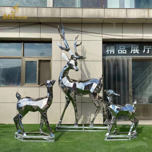 stainless steel abstract deer sculptures for garden shiny surface metal deer sculpture DZM 1260