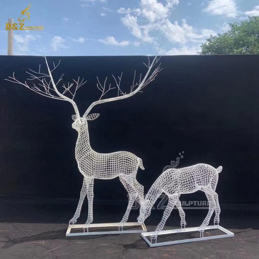 stainless steel wire life size deer set white sculpture for garden decorate DZM 1273 (3)