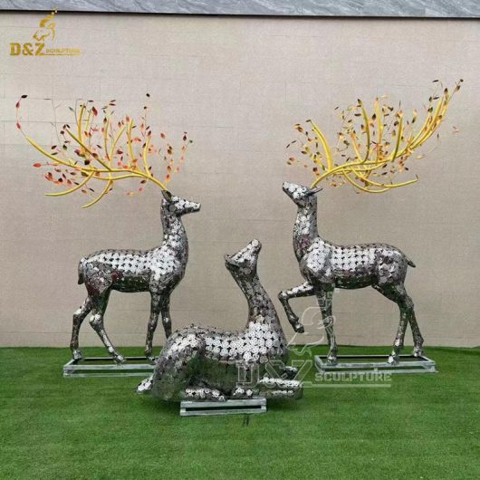 stainless steel art deer modern sculpture metal art mirror finishing sculpture for sale DZM 1296 (1)