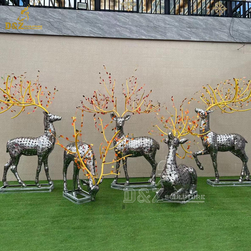 stainless steel art deer modern sculpture metal art mirror finishing sculpture for sale DZM 1296