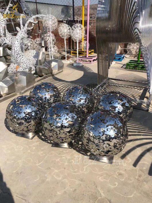 stainless steel art hollow out sphere art modern metal sculpture for sale DZM 1310 (1)