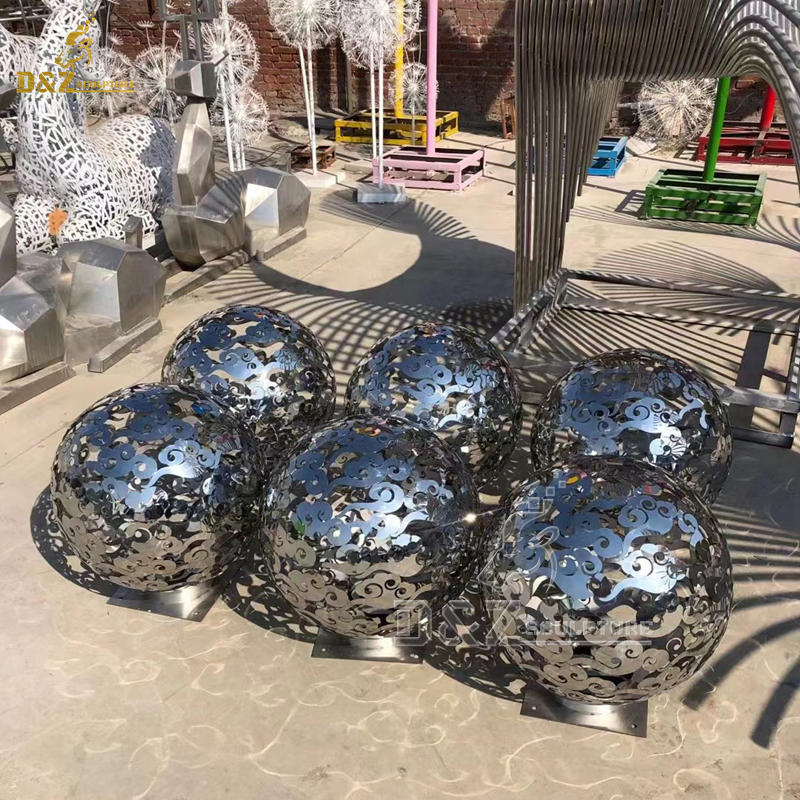 stainless steel art hollow out sphere art modern metal sculpture for sale DZM 1310