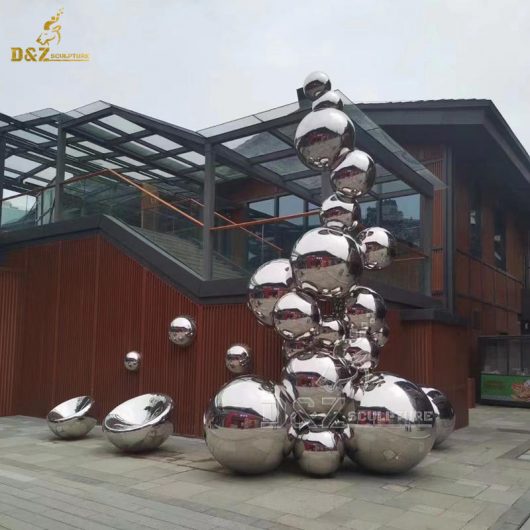 stainless steel balls abstract modern sculpture mirror finishing ball for garden decorate DZM 1309 (2)