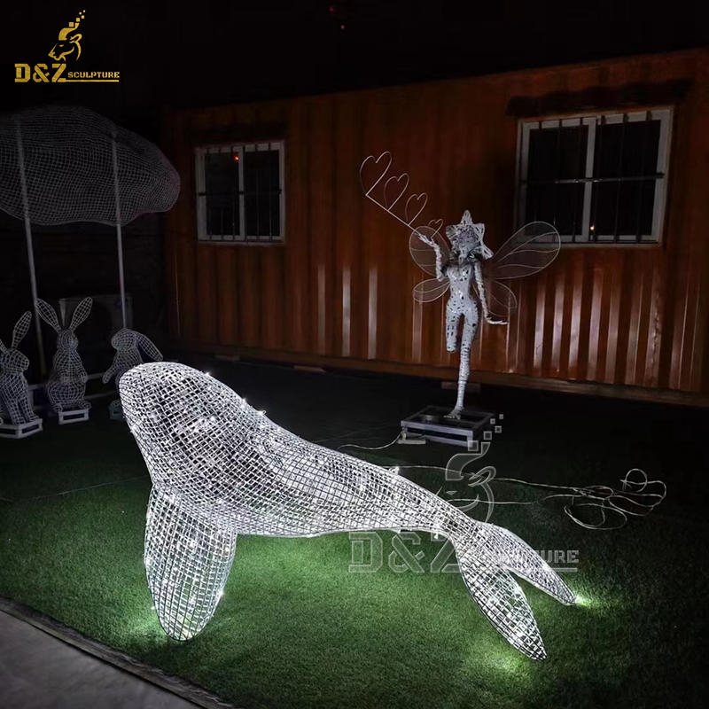 stainless steel sculpture art wire modern fish with led light DZM 1308