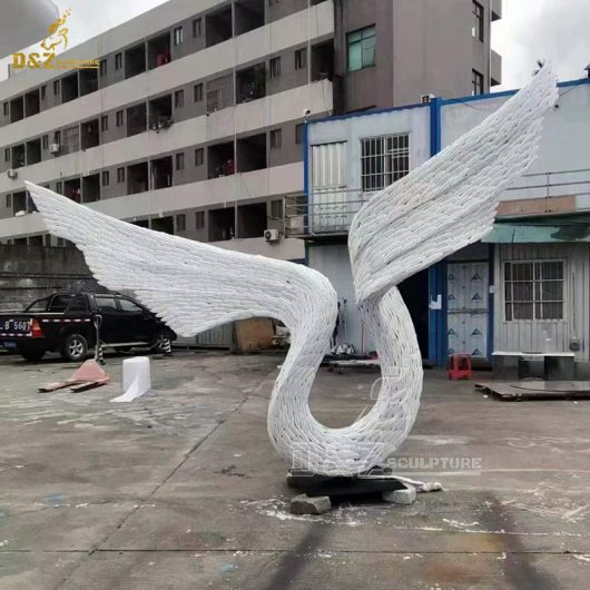 stainless steel white angel wing sculpture on stand for garden decorate DZM 1311 (1)