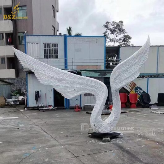 stainless steel white angel wing sculpture on stand for garden decorate DZM 1311 (2)