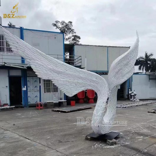 stainless steel white angel wing sculpture on stand for garden decorate DZM 1311 (4)