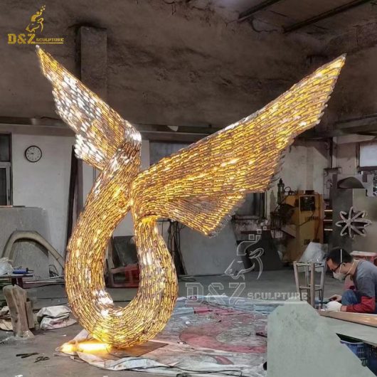stainless steel white angel wing sculpture on stand for garden decorate DZM 1311 (5)