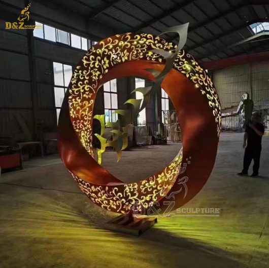 metal round circle ring sculpture art sculpture with light sculpture for sale DZM 1341