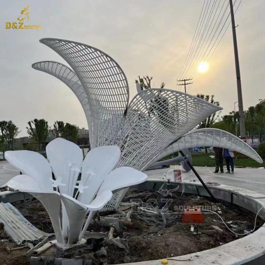 metal wire white flower sculptures stainless steel art modern for sale DZM 1336 (3)
