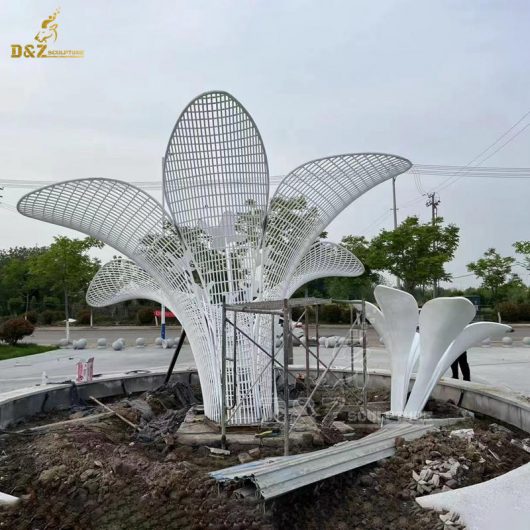 metal wire white flower sculptures stainless steel art modern for sale DZM 1336