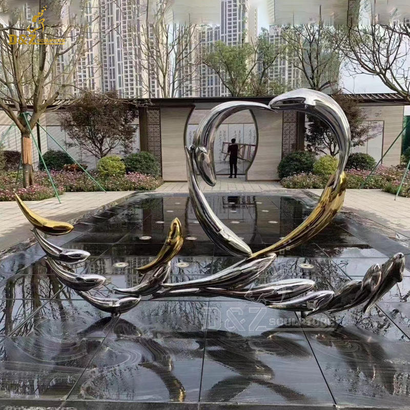stainless steel art heart shape fish sculpture modern fish sculpture for garden DZM 1337