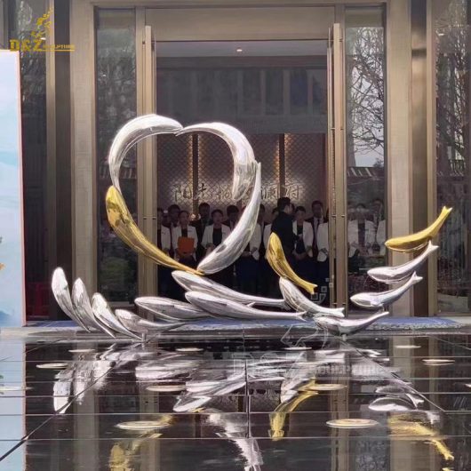 stainless steel art heart shape fish sculpture modern fish sculpture for garden DZM 1337