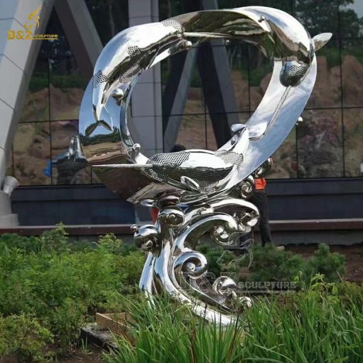 stainless steel art modern fish mirror finishing sculpture for sale DZM 1338