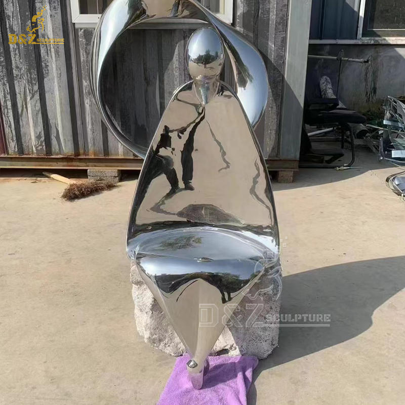 stainless steel mirror finishing sit figure as a seat sculpture for garden DZM 1333
