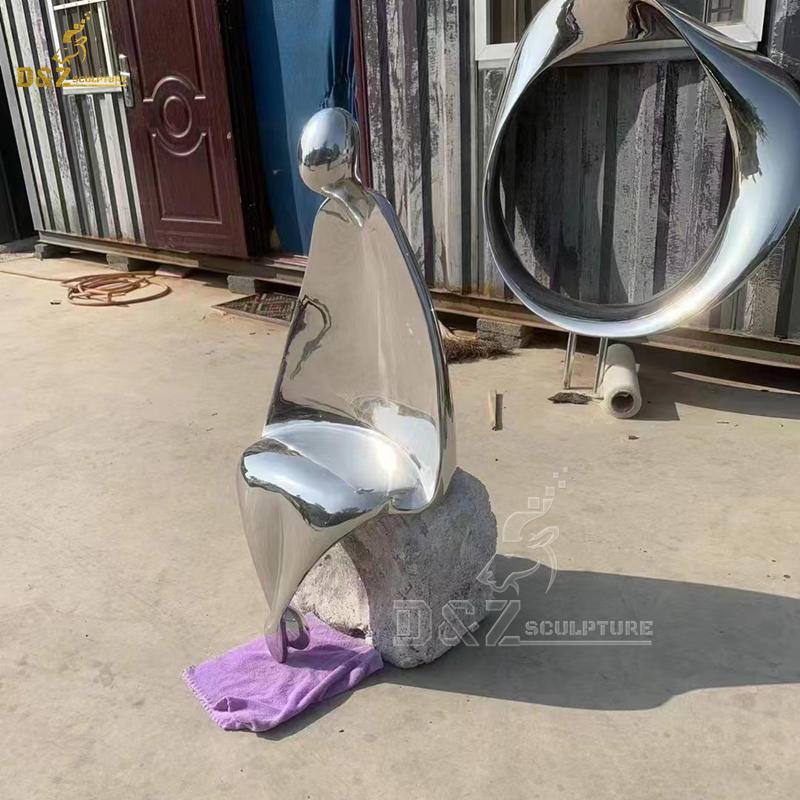 stainless steel mirror finishing sit figure as a seat sculpture for garden DZM 1333 (2)