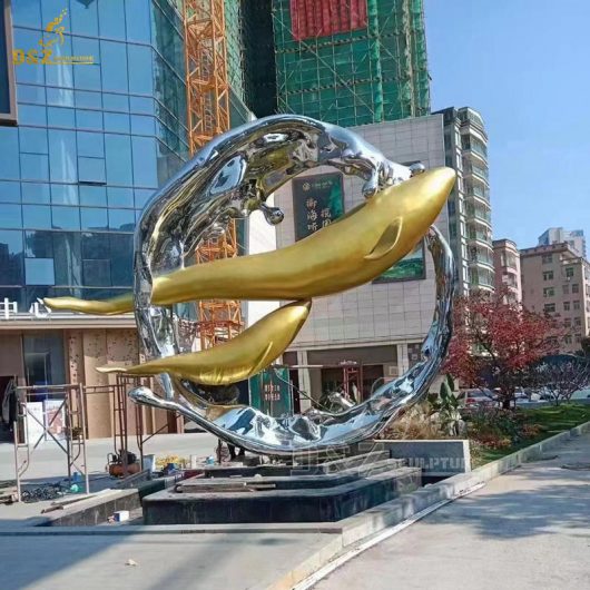 stainless stainless steel art circle fish sculpture for sale DZM1393