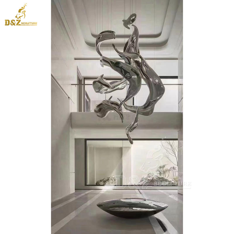 stainless steel abstract fish art sculpture hang in the ceiling DZM 1383