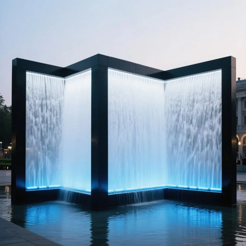 Metal Black Square Water Fountain | Large Outdoor City Decor DZN88-1