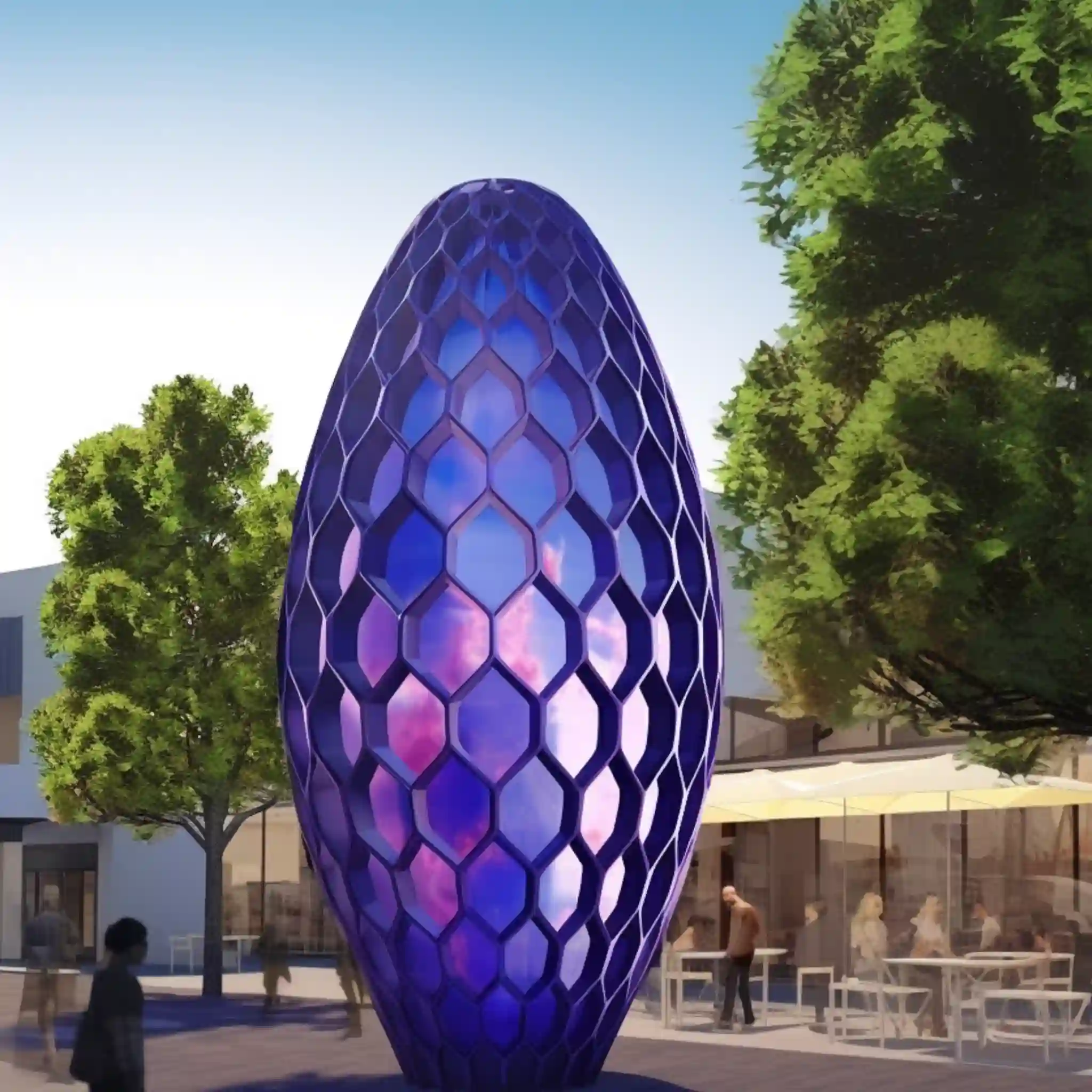 Outdoor Modern Metal Parametric Egg Sculpture with Light DZN-6-1