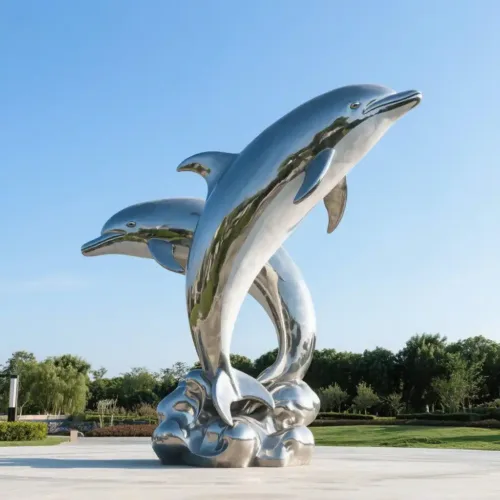 Large Outdoor Metal Dolphin Sculpture| Stainless Steel Art DZN-65-1 Large Outdoor Metal Dolphin Sculpture| Stainless Steel Art DZN-65-1